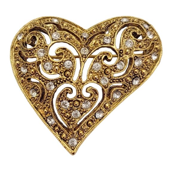 1928 Brand Clear Rhinestone Heart Pin Brooch K119 - Picture 1 of 9